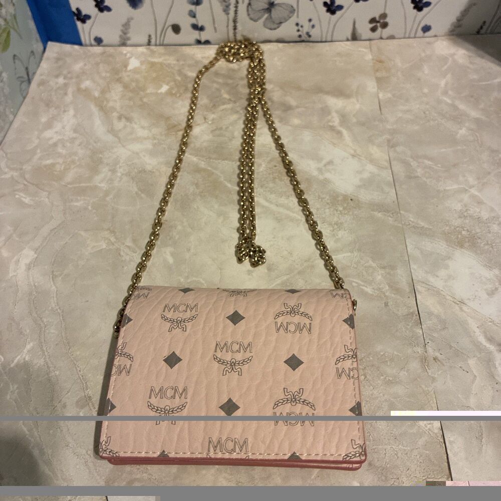 Authentic Light Pink Mini MCM Card Holder Or Crossbodybag